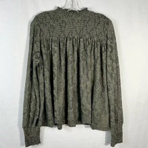 Anthropologie Deletta Amanna Army Green High Neck Smocked Lace Blouse Medium M